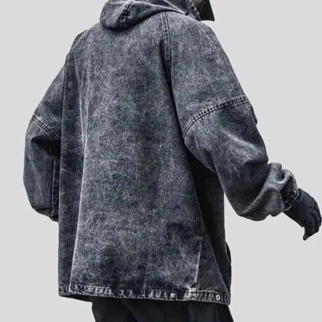 Hooded grey men's jean jacket