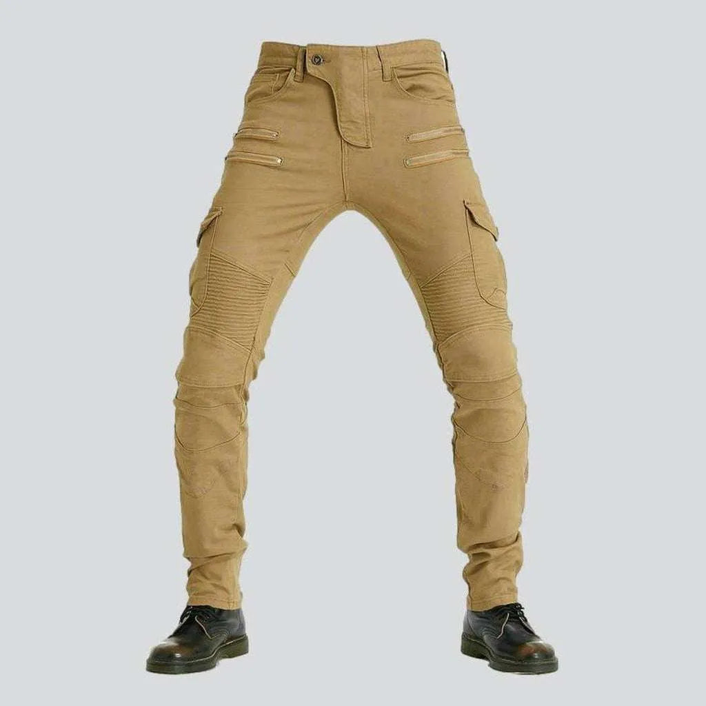 Sand color biker denim pants | Jeans4you.shop