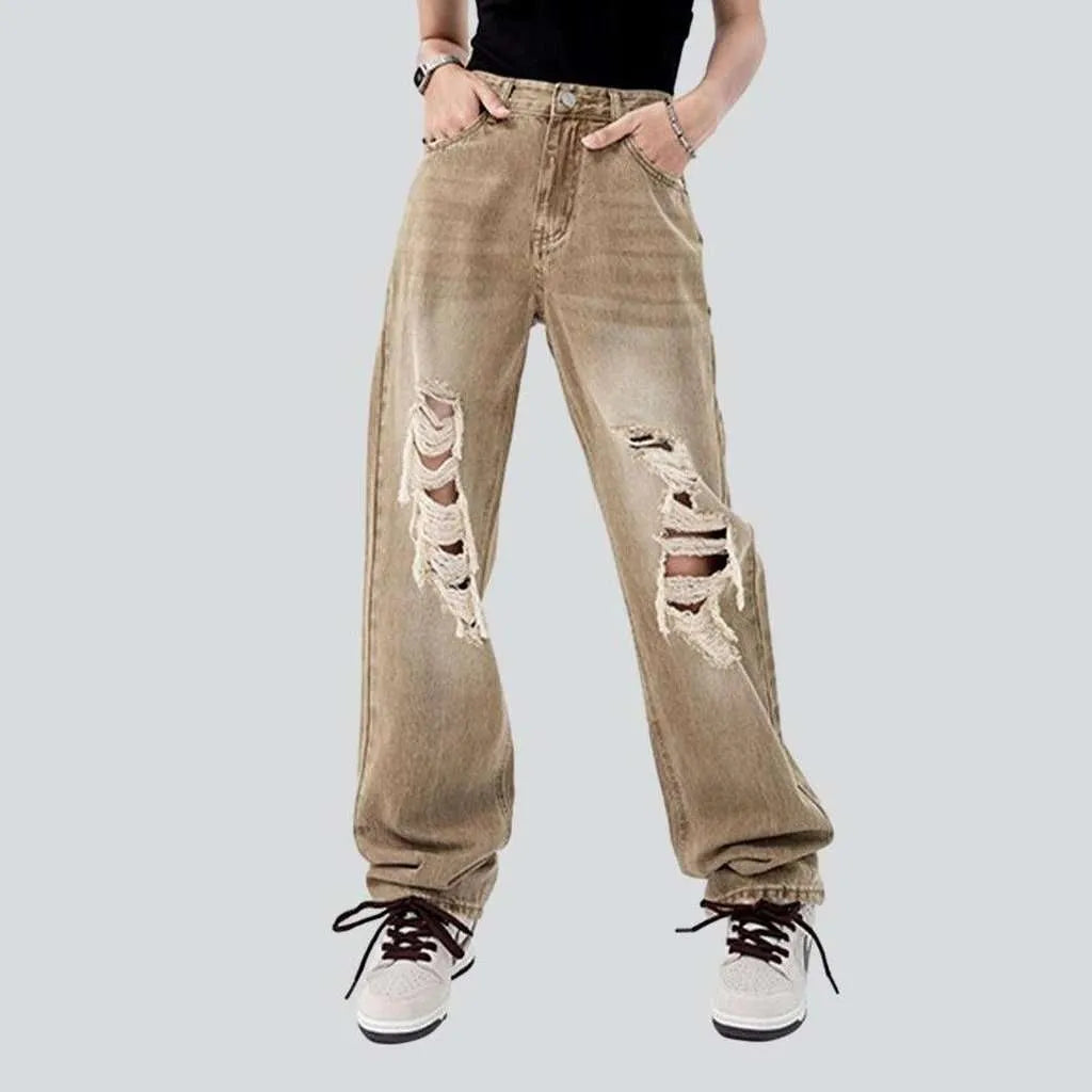 Sand color distressed baggy jeans | Jeans4you.shop