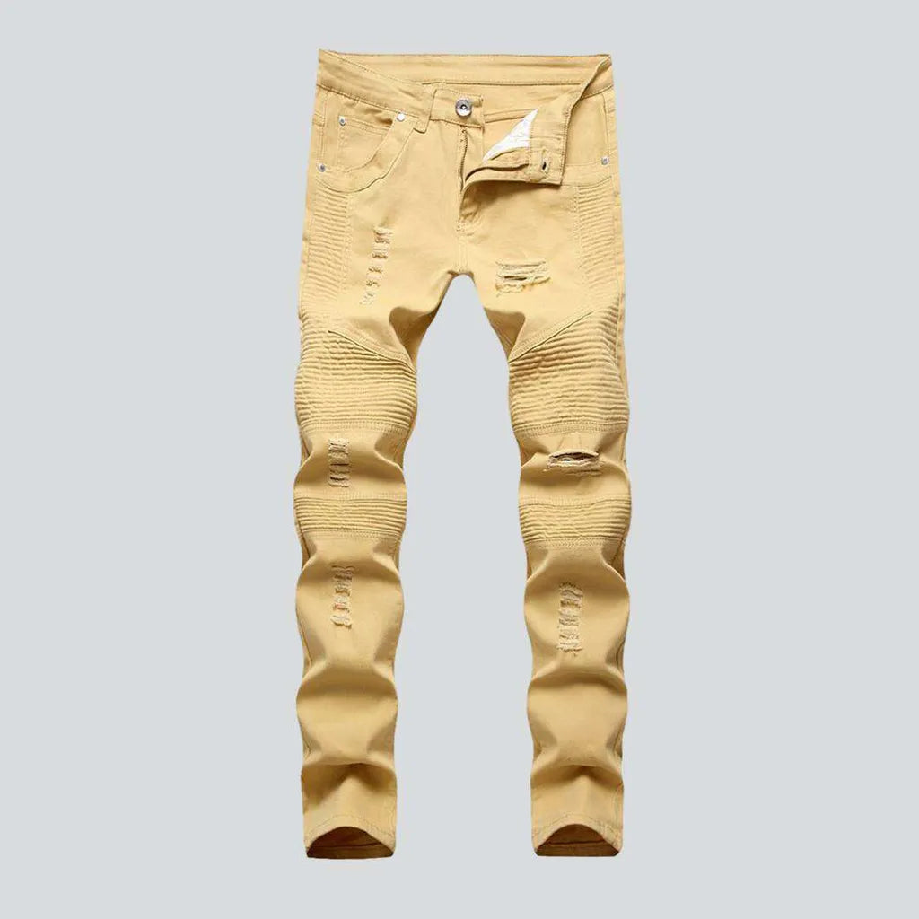 Sand color slim biker jeans | Jeans4you.shop
