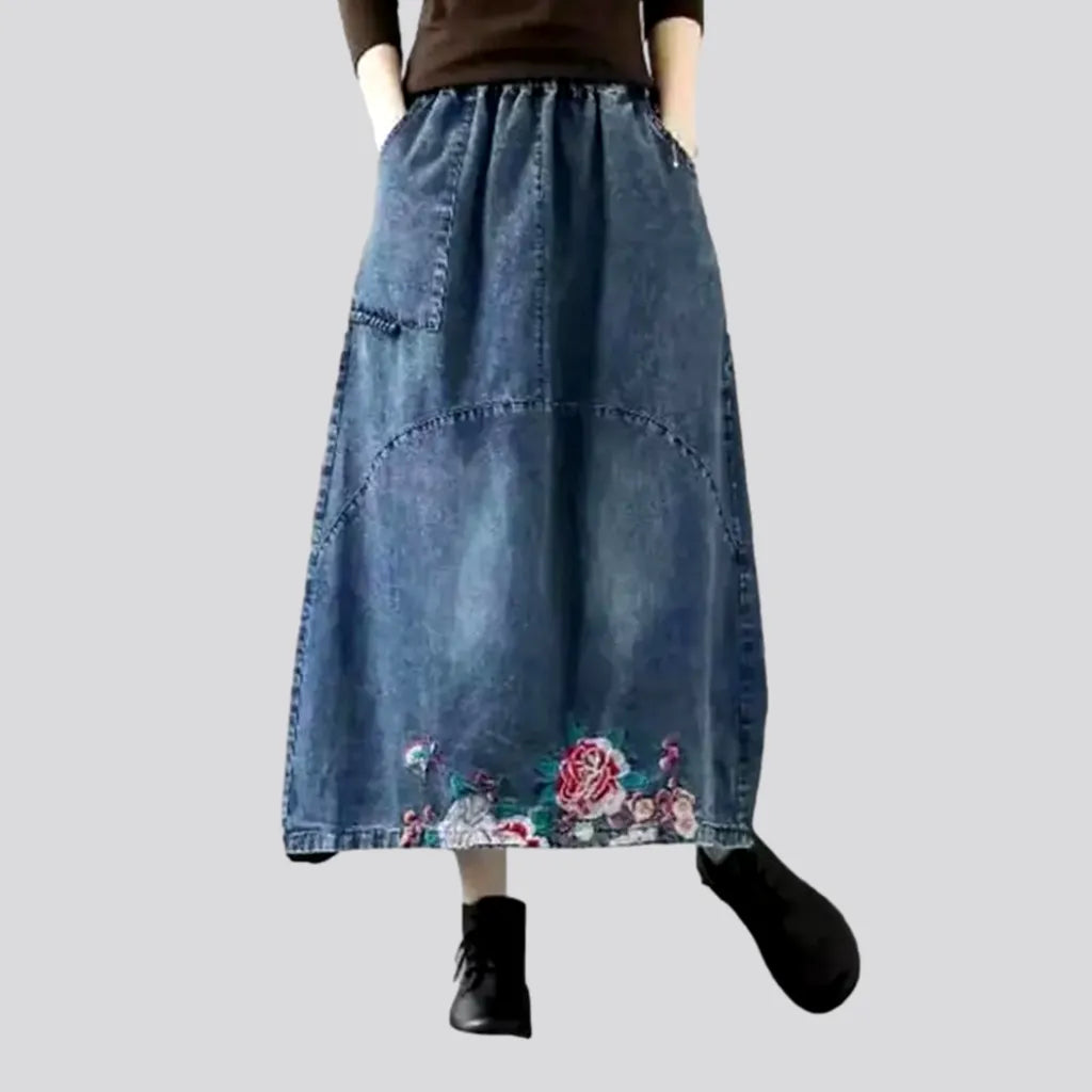 Sanded flowery women's jeans skirt | Jeans4you.shop