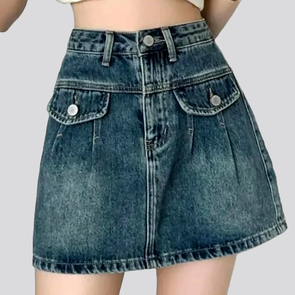Sanded pleated-pockets jean skort
 for ladies | Jeans4you.shop