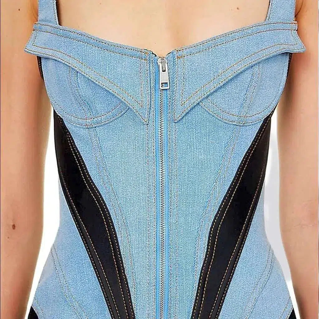 Shoulder straps denim dress
 for ladies