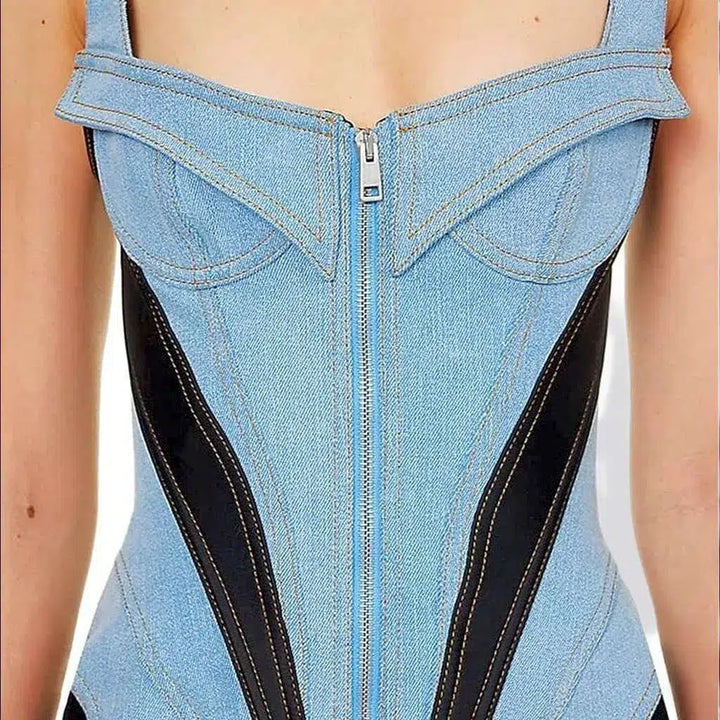 Shoulder straps denim dress
 for ladies