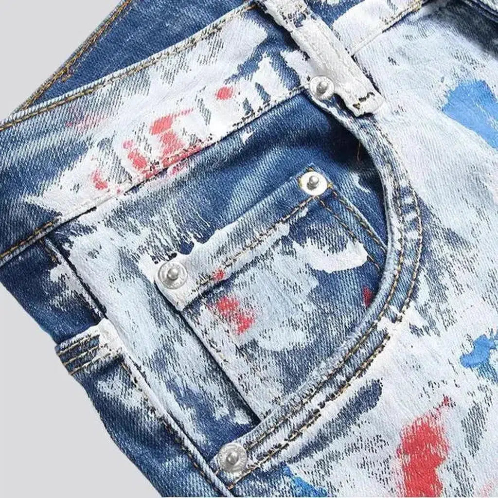 Painted men's stretchy jeans