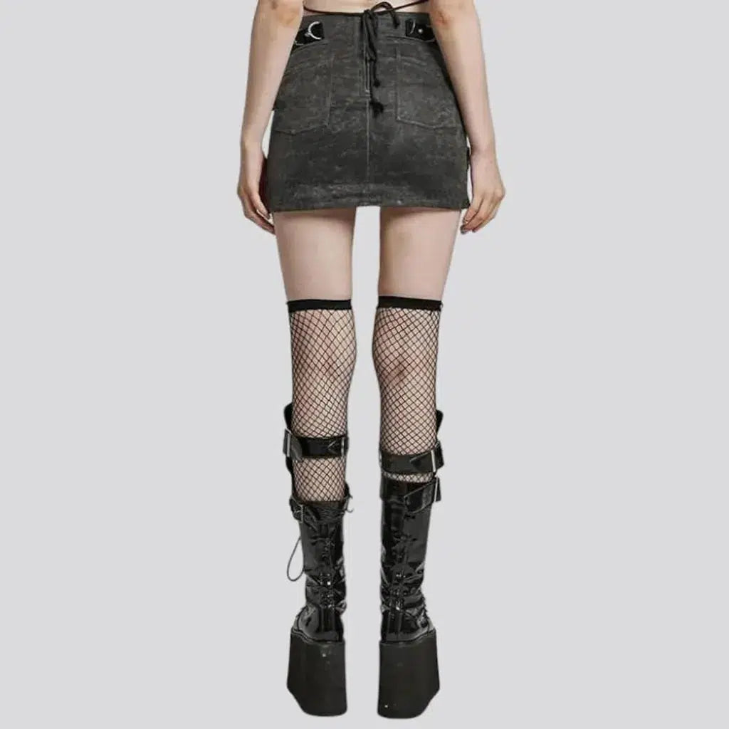 Grey gothic jean skirt
 for ladies