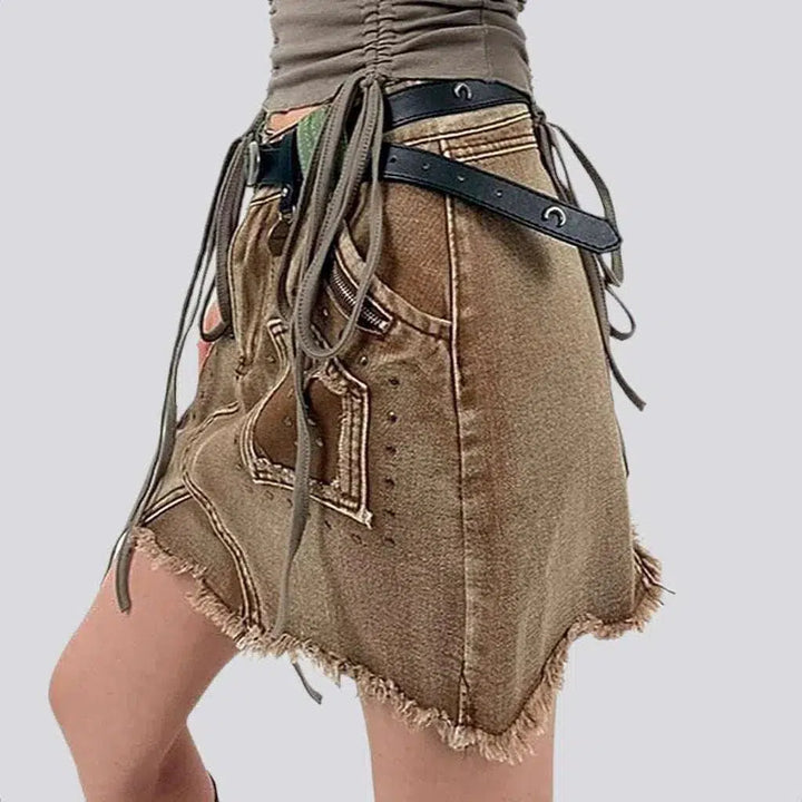 Distressed denim skirt
 for ladies