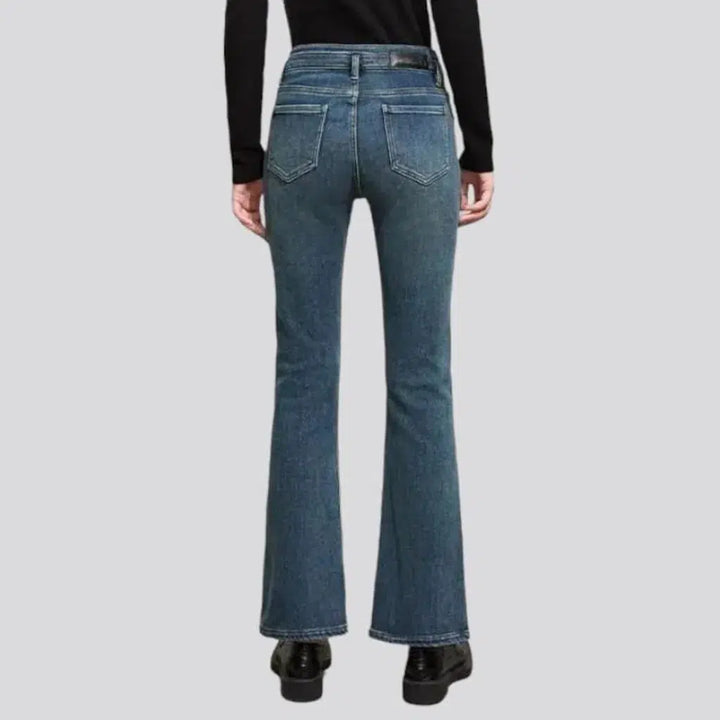 Bottom-slit sanded jeans
 for ladies