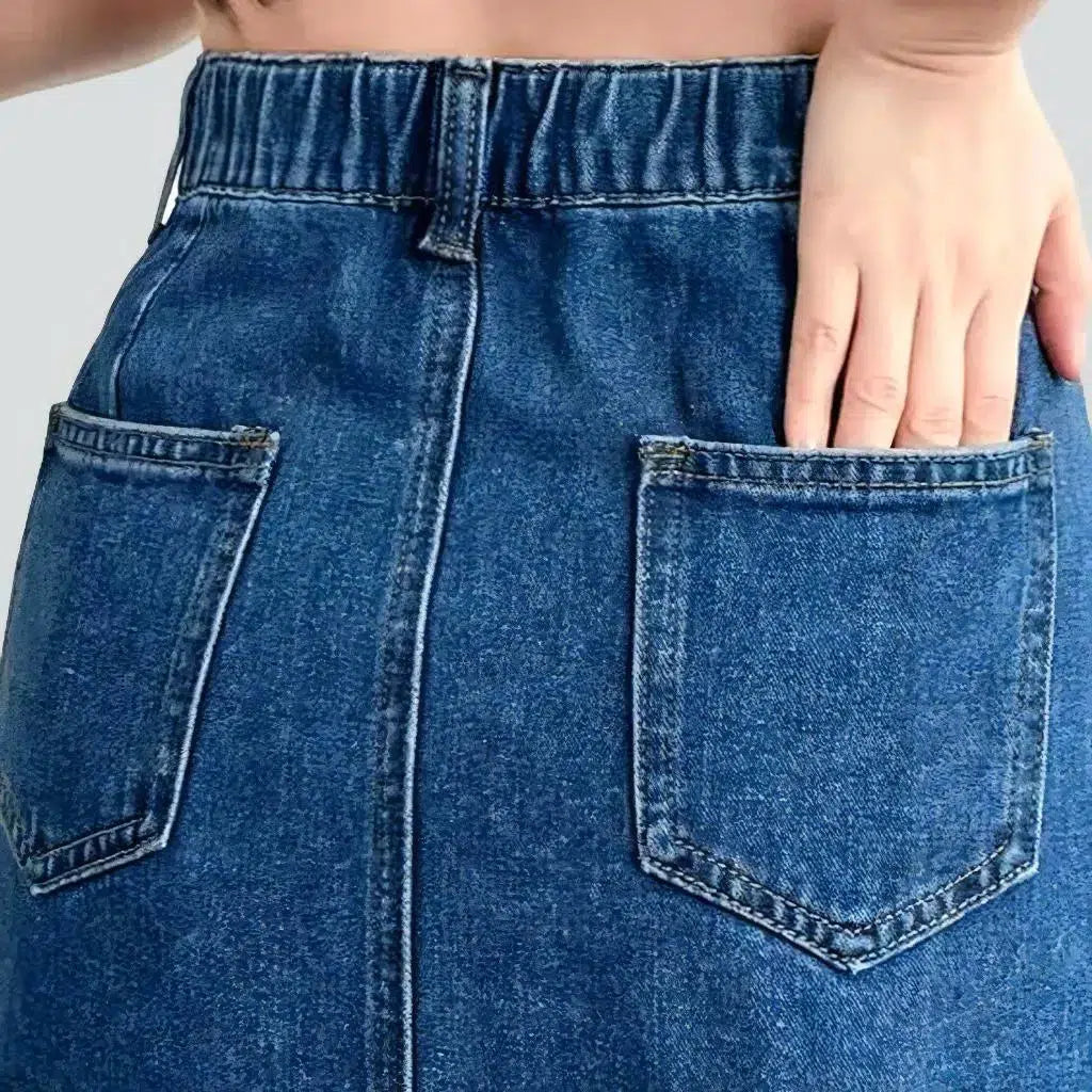 90s pleated-waistline denim skirt
 for women