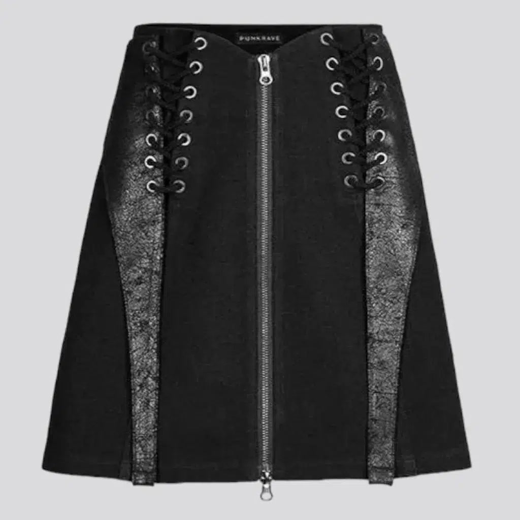 Zipper black jean skirt
 for women