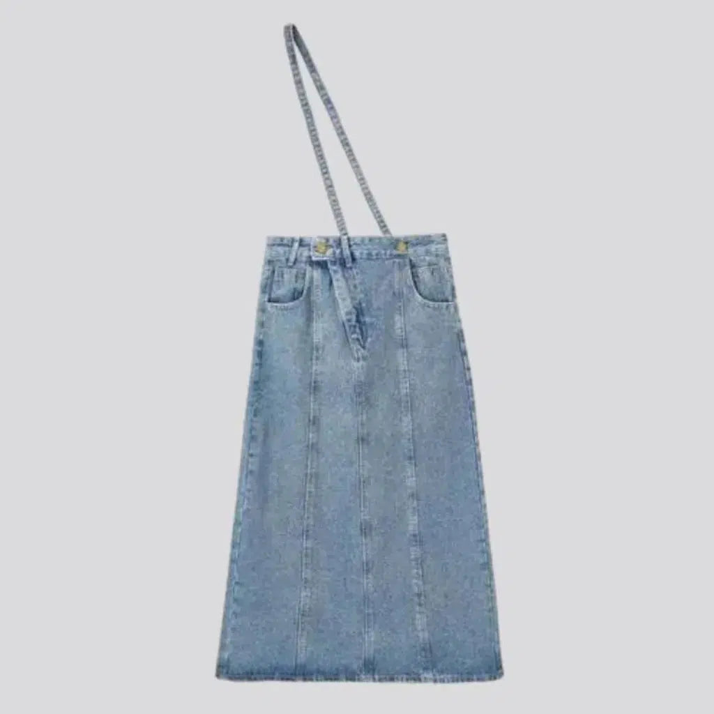 Long patchwork-stitching jean skirt
 for women