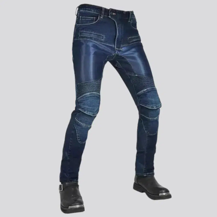 Mesh dark-wash men's biker jeans