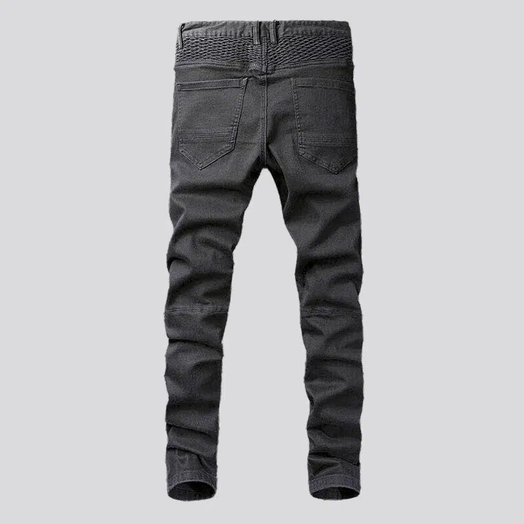 Side zippers skinny motorcycle jeans
 for men