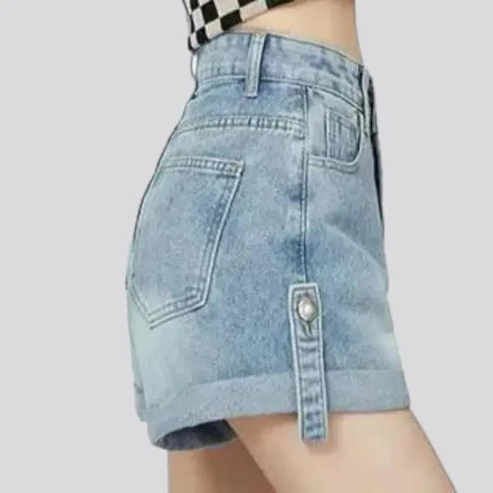 Sanded fashion denim shorts
 for ladies