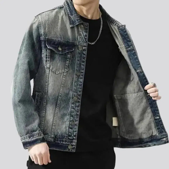 vintage, oversized, sanded, medium-wash, grey-cast, buttoned, flap-pockets, men's jacket | Jeans4you.shop