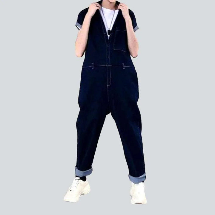 Short sleeve navy denim overall | Jeans4you.shop