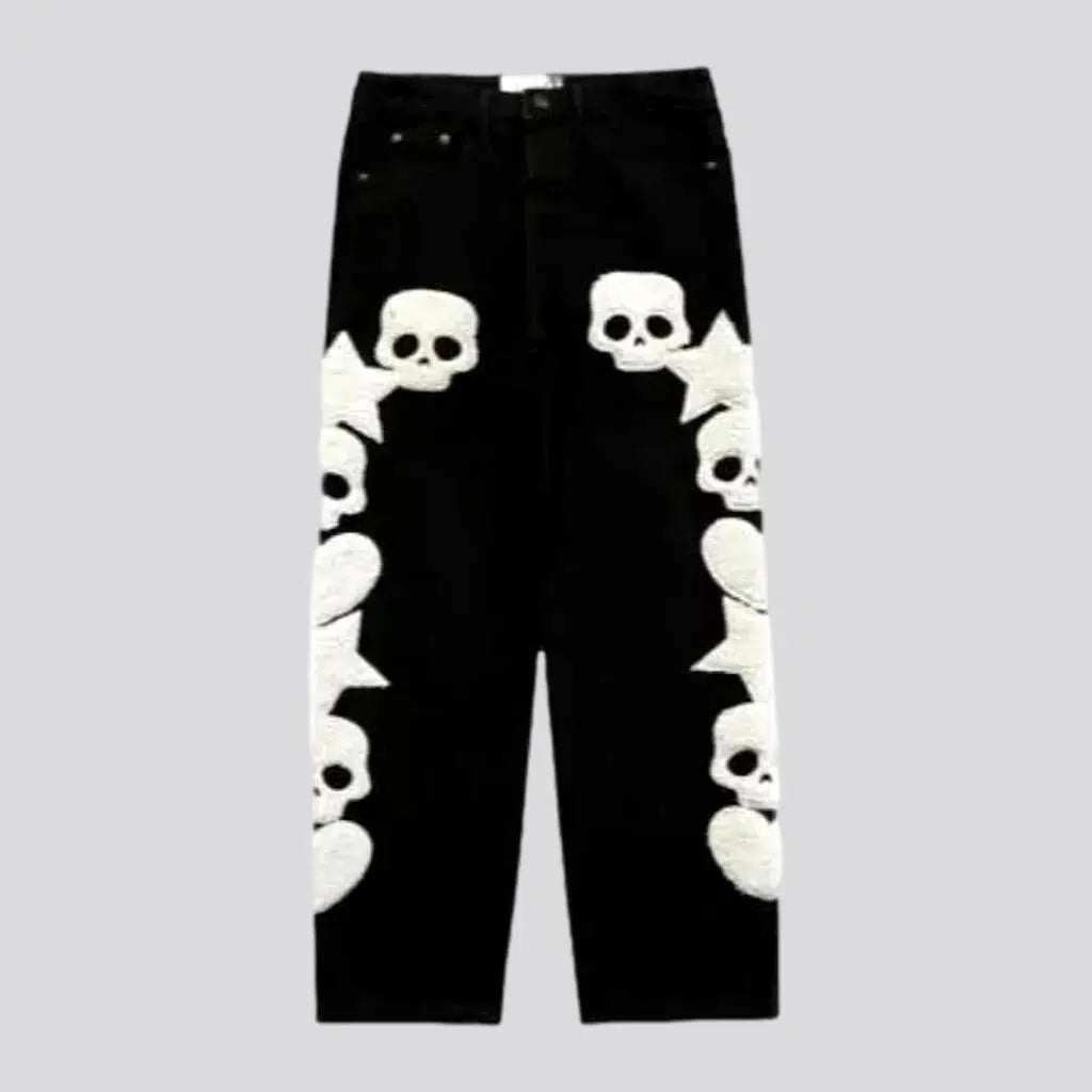 Skull-embroidery men's street jeans | Jeans4you.shop