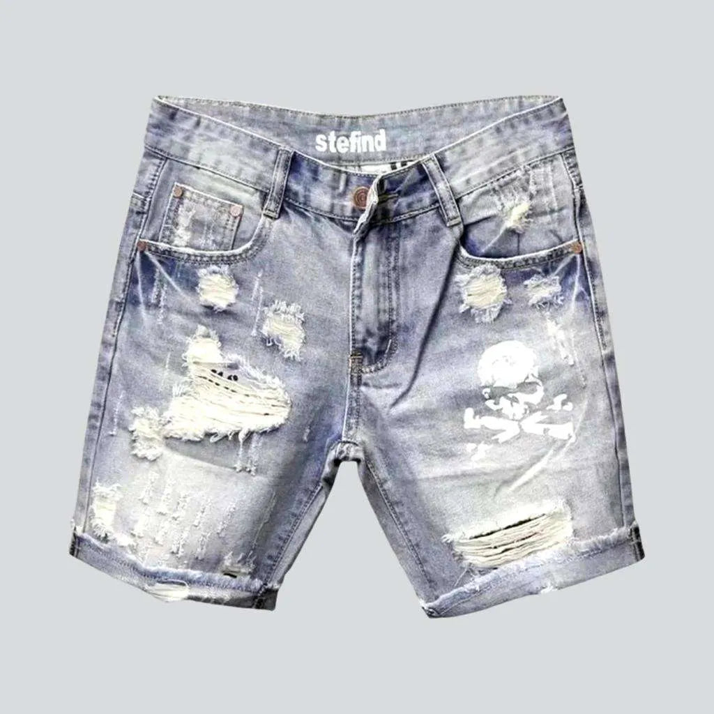 Skull print ripped denim shorts | Jeans4you.shop