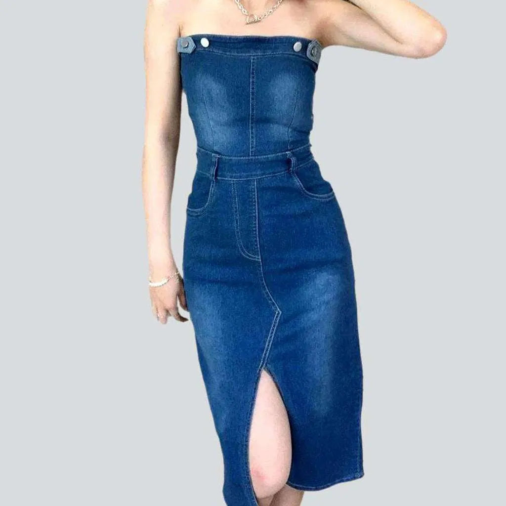 Slit strapless denim dress | Jeans4you.shop