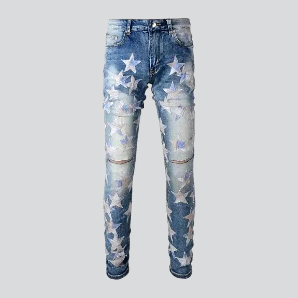 Stars-embroidery men's distressed jeans | Jeans4you.shop