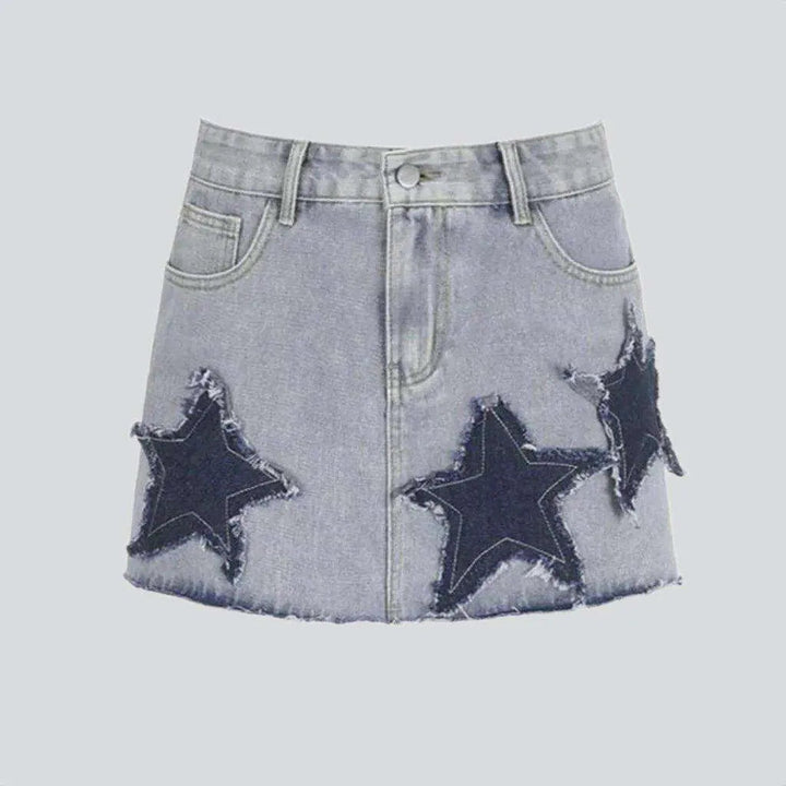 Stars embroidery mini denim skirt | Jeans4you.shop