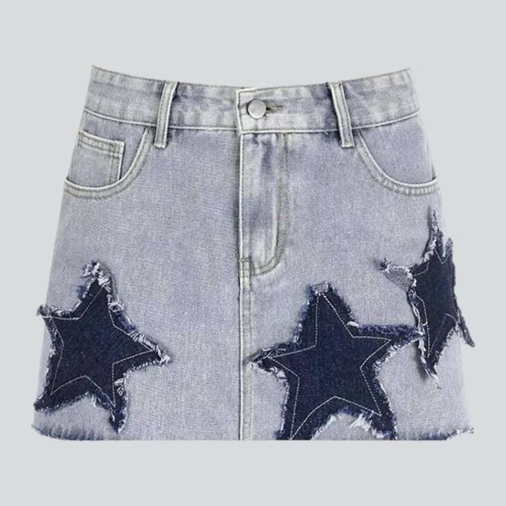 Stars embroidery short jean skirt | Jeans4you.shop