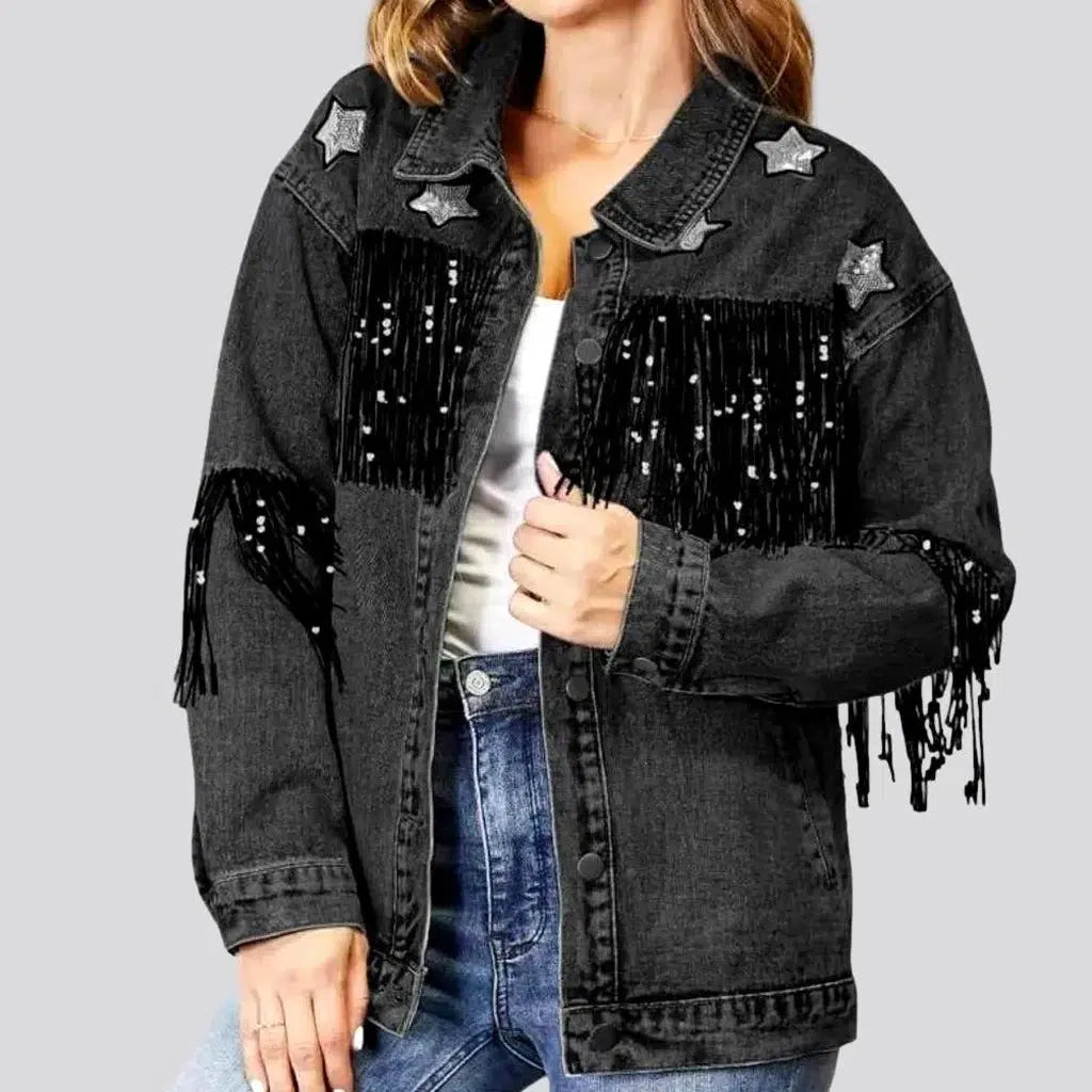Stars-embroidery women's denim jacket | Jeans4you.shop