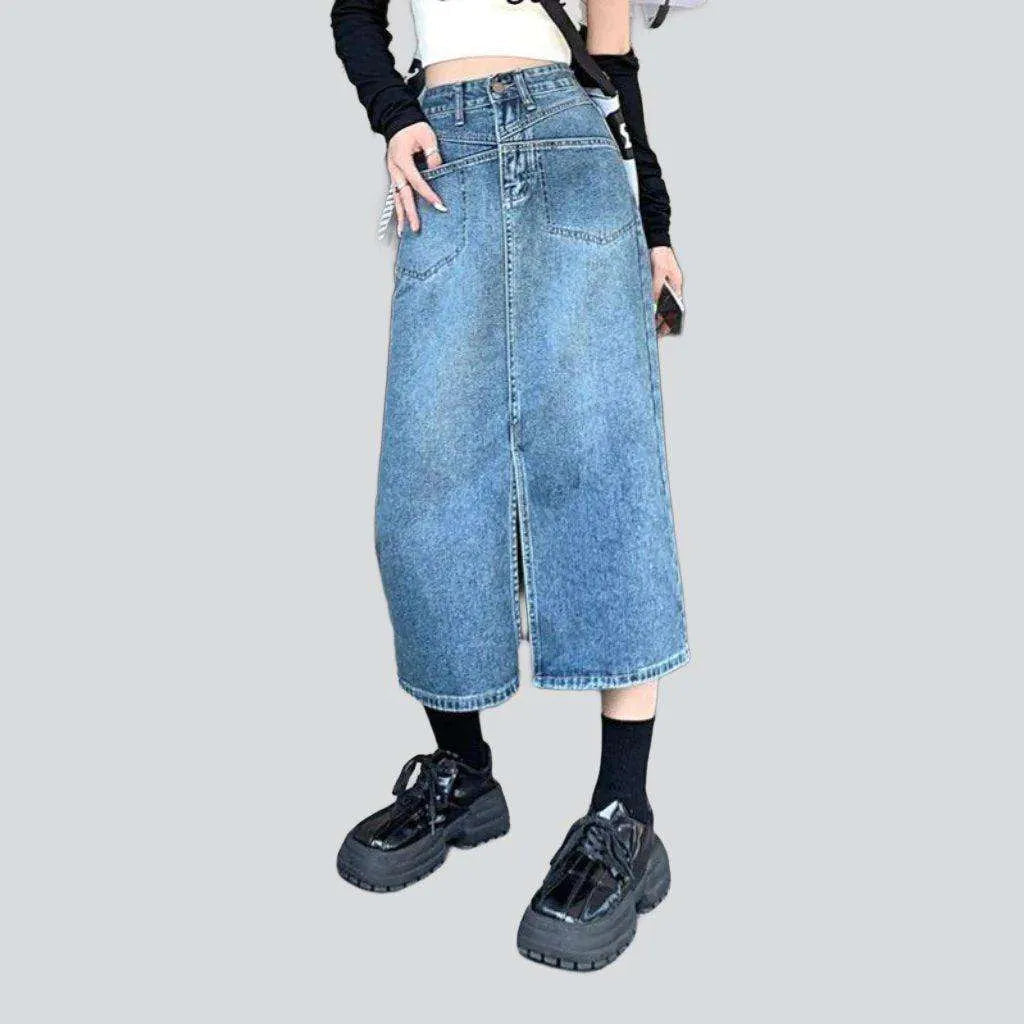Straight pocket blue denim skirt | Jeans4you.shop