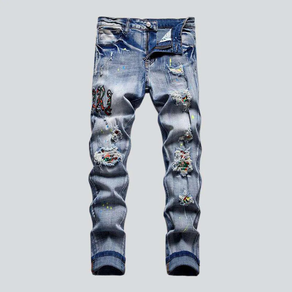 Streetwear embroidered ripped men's jeans | Jeans4you.shop