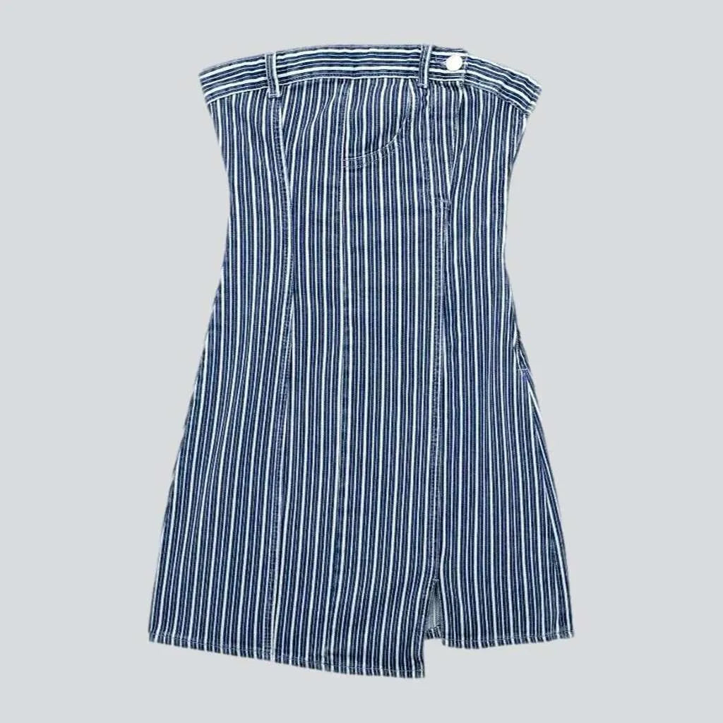Striped mini strapless denim dress | Jeans4you.shop