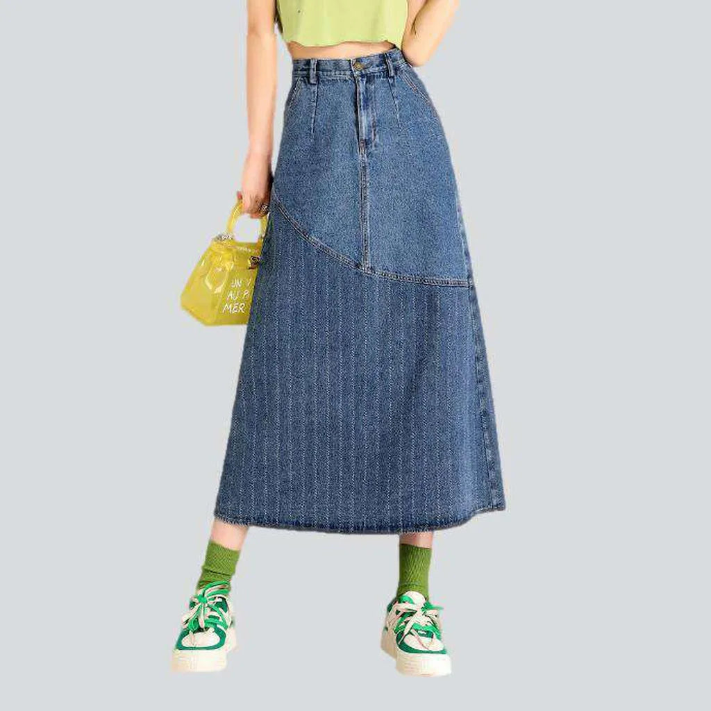 Striped patchwork long denim skirt | Jeans4you.shop