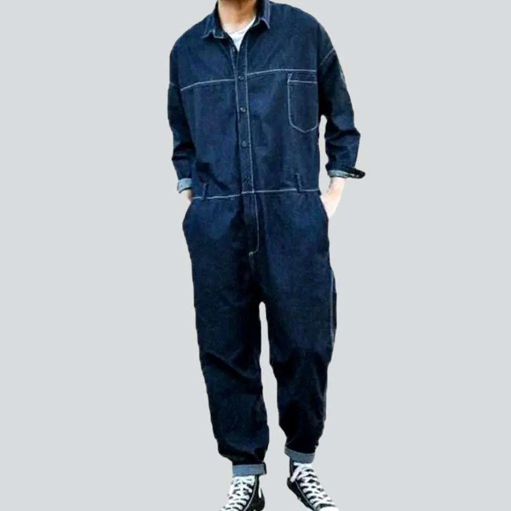 Stylish navy men's denim overall | Jeans4you.shop