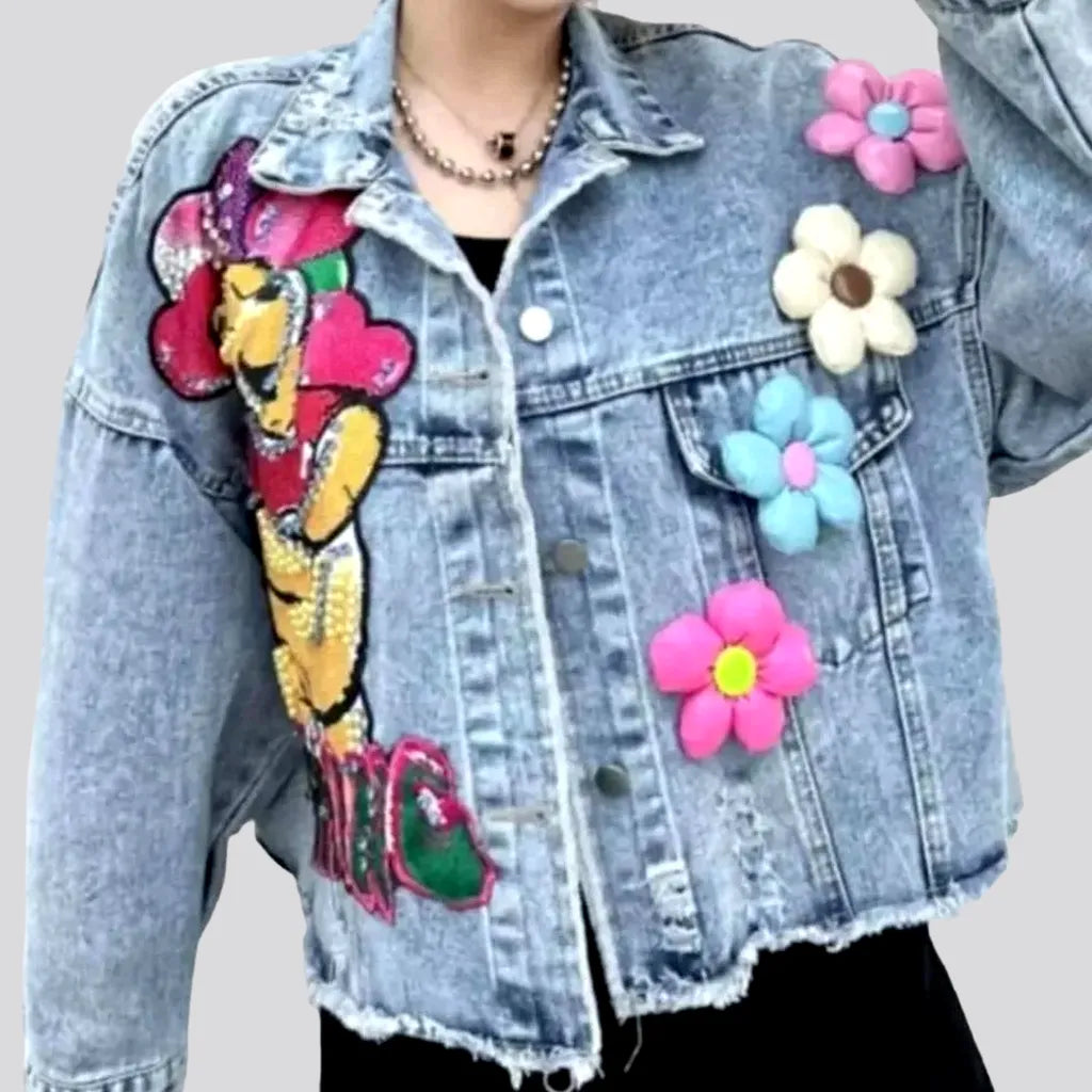 Teddy-print women's denim jacket | Jeans4you.shop