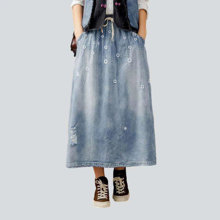Urban embroidery long denim skirt | Jeans4you.shop
