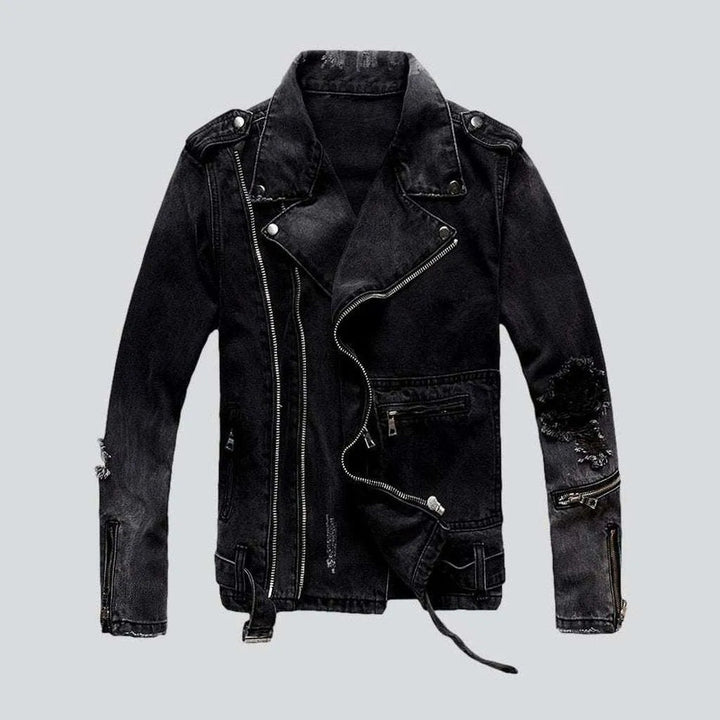 Vintage black biker denim jacket | Jeans4you.shop
