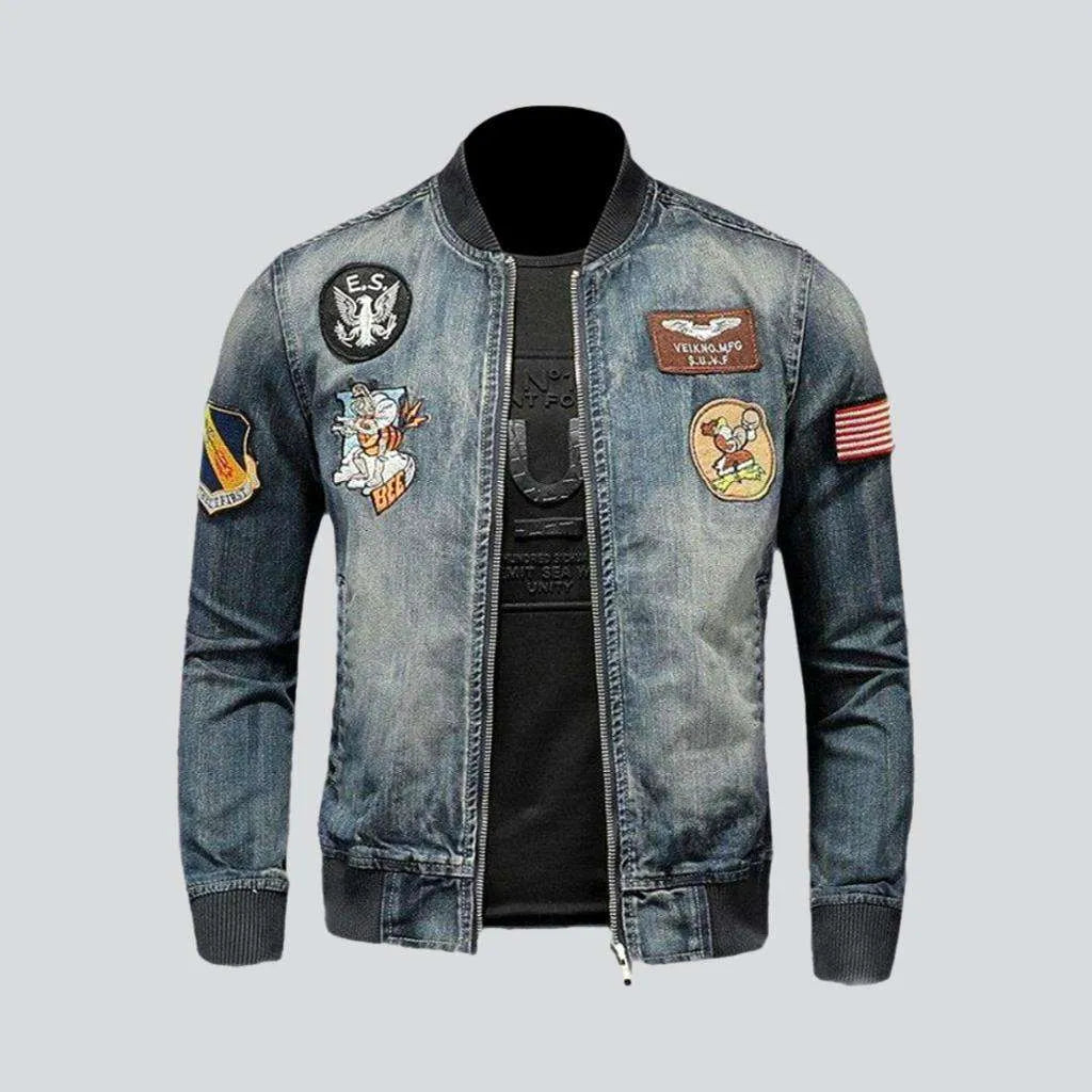 Vintage bomber patched denim jacket | Jeans4you.shop