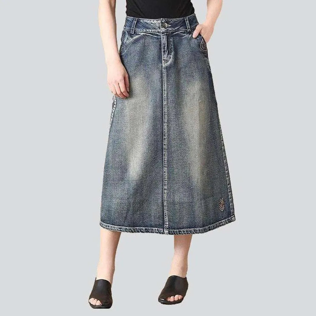 Vintage embroidered long denim skirt | Jeans4you.shop