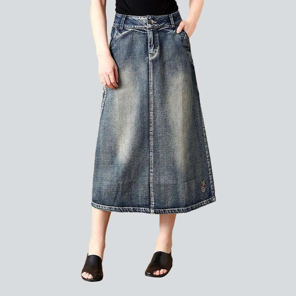 Vintage embroidered long jean skirt | Jeans4you.shop