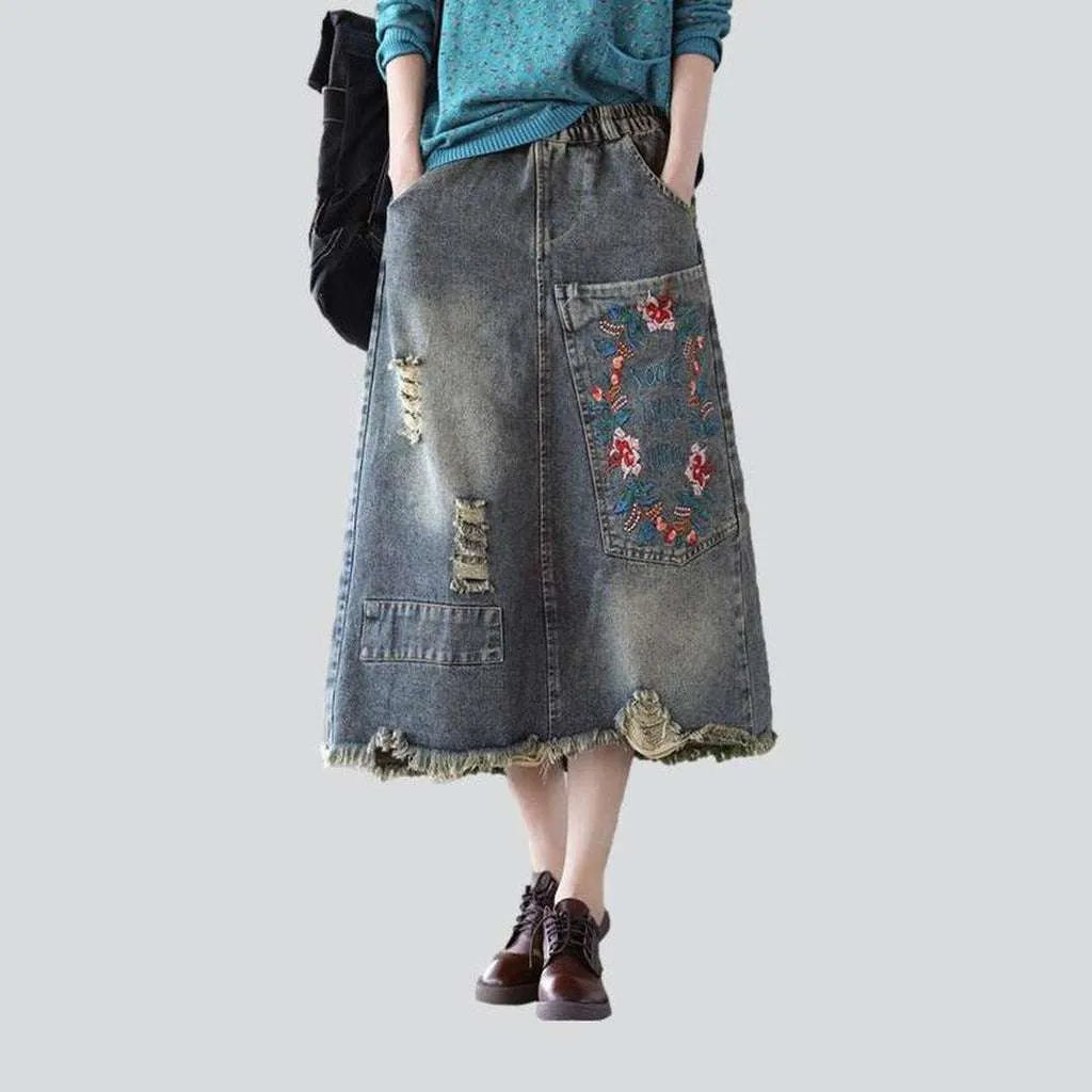 Vintage embroidered long jeans skirt | Jeans4you.shop