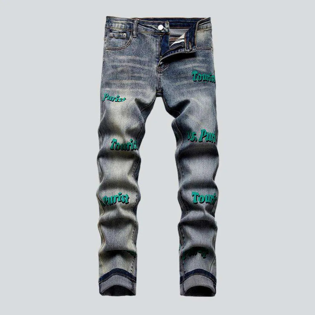 Vintage jeans with green inscriptions | Jeans4you.shop