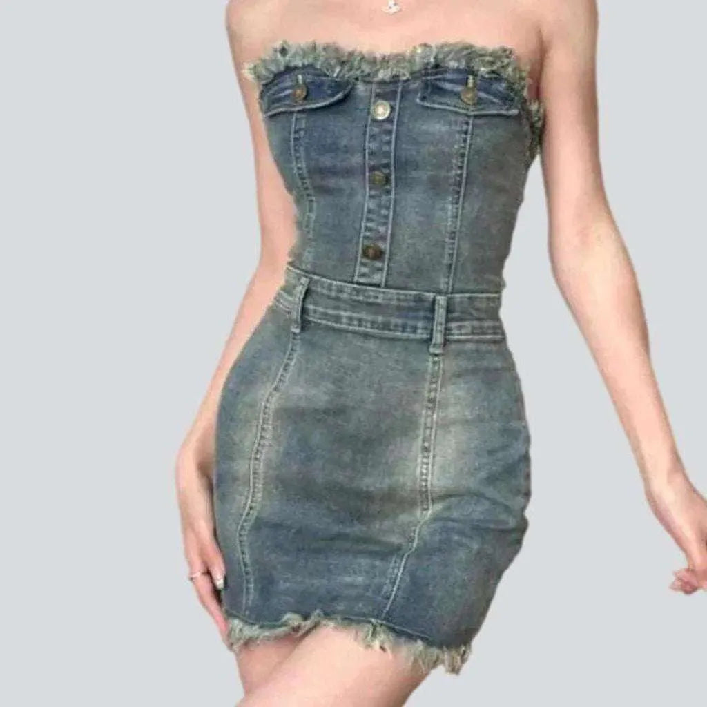 Vintage mini strapless denim dress | Jeans4you.shop