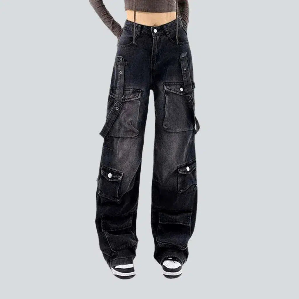 Voluminous pockets women's black jeans | Jeans4you.shop
