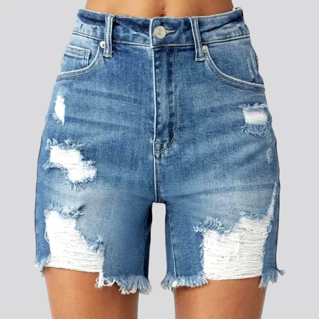 Whiskered high-waist women's denim shorts | Jeans4you.shop