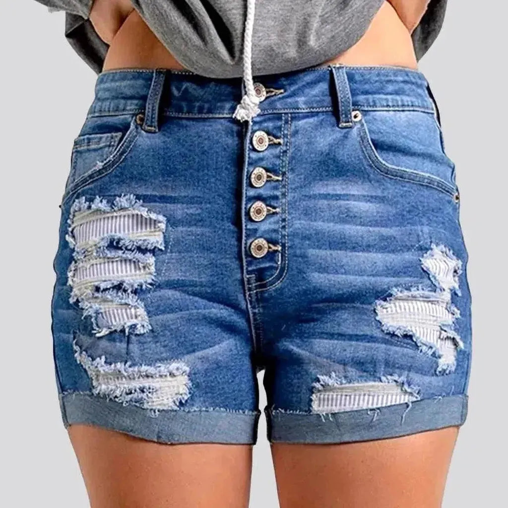 Whiskered high-waist women's jean shorts | Jeans4you.shop