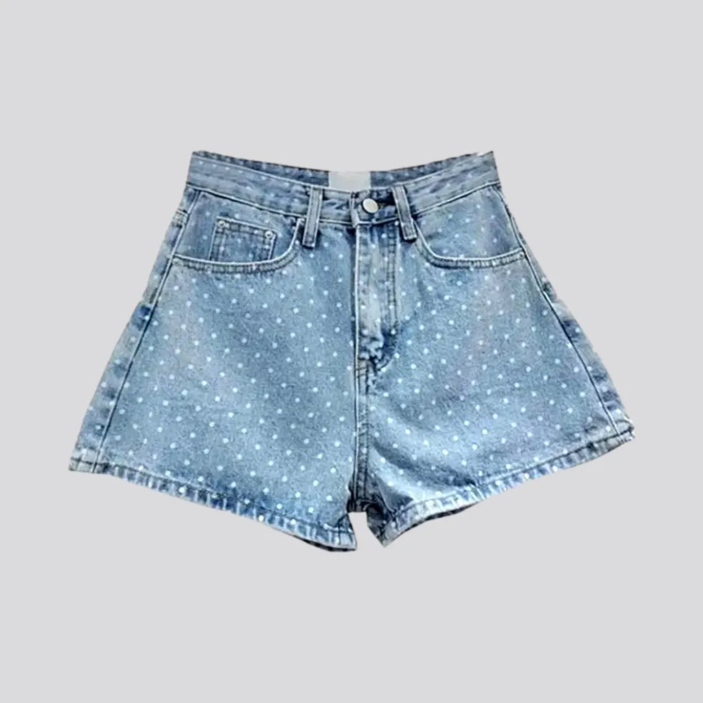 White-dot-print jeans shorts
 for women | Jeans4you.shop