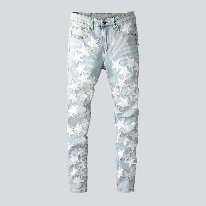 White stars embroidery men's jeans | Jeans4you.shop