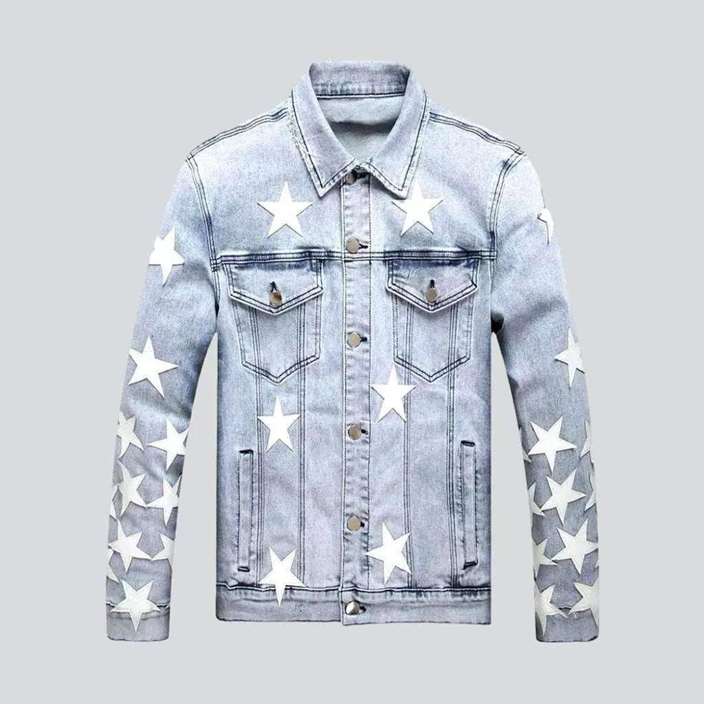 White stars light denim jacket | Jeans4you.shop