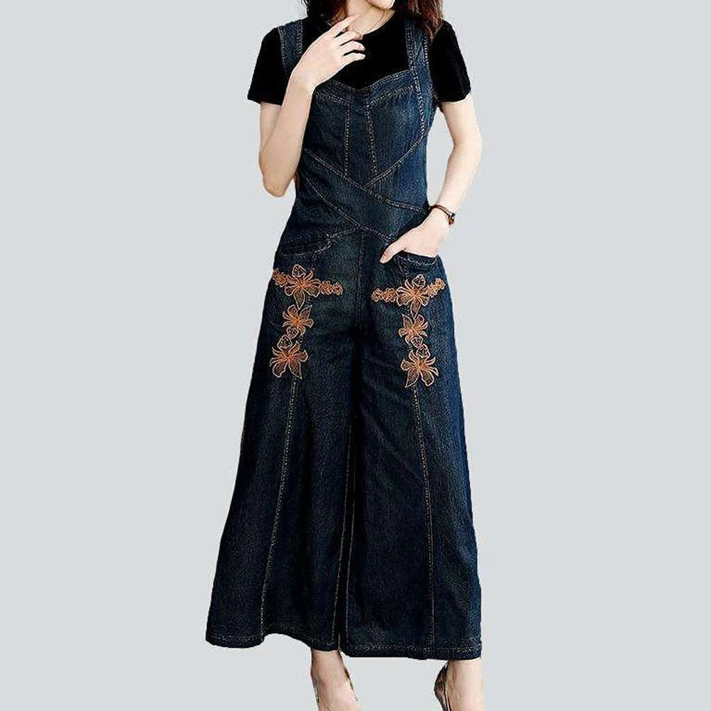 Wide-leg embroidered denim overall | Jeans4you.shop