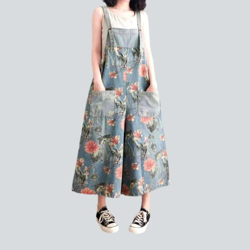 Wide-leg flowery women's denim jumpsuit | Jeans4you.shop