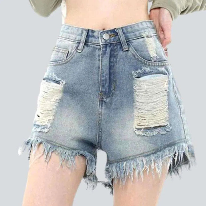 Wide-leg ripped women's denim shorts | Jeans4you.shop